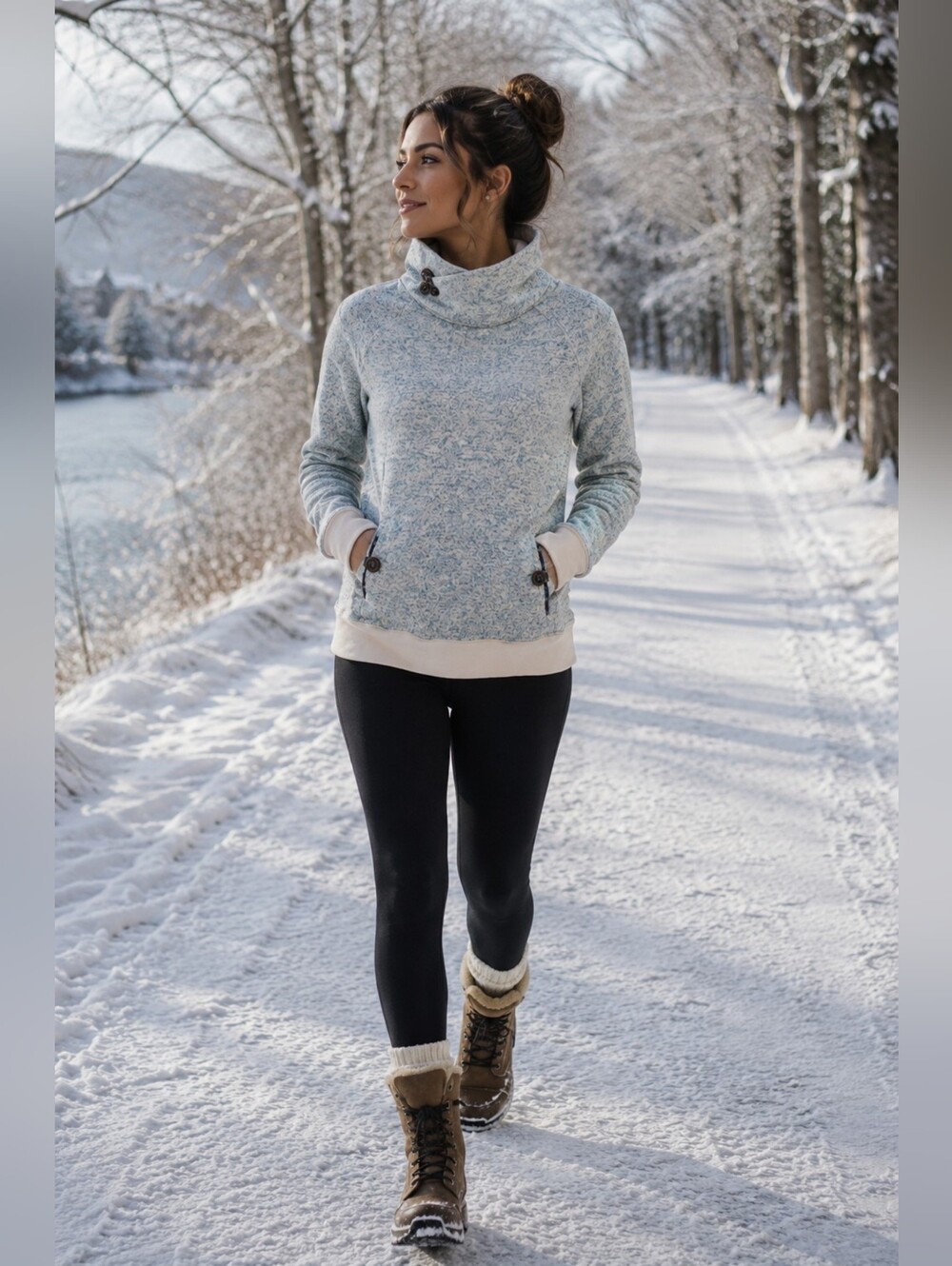 Roxy Heathered Blue Cowl Neck Sweater